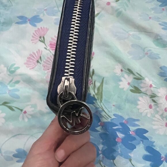 Michael Kors Perforated Zip Around Leather Wallet - Black and Blue - Picture 6 of 11